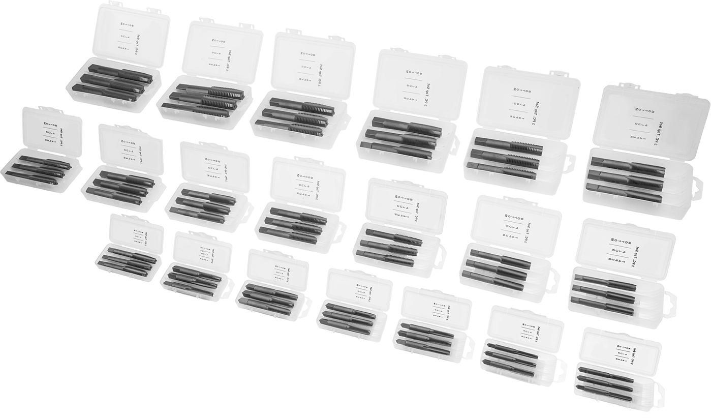 Kaplamasız Karbon Çelik Kılavuz Seti, İnç için, 60 Parça — 3 each of sizes 1⁄4"-20, 1⁄4"-28, 5⁄16"-18, 5⁄16"-24, 3⁄8"-16, 3⁄8"-24, 7⁄16"-…