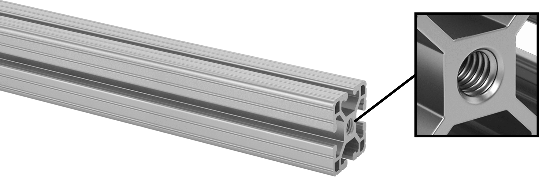 T-Yivli Çerçeve Rayı, Her İki Uçta Dişli Merkez Delikli, Gümüş, 1" Yükseklik x 1" Genişlik — Tekli, 1", 1"