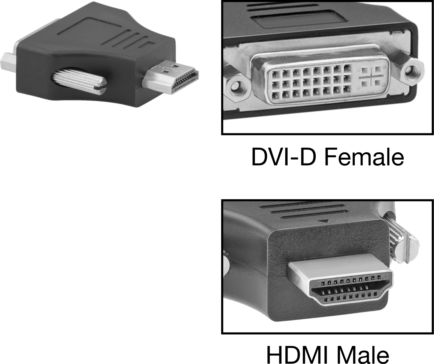 Video Adaptörü, Standart HDMI Erkek x DVI-D — Adaptör, Ses, Veri, Video, Siyah