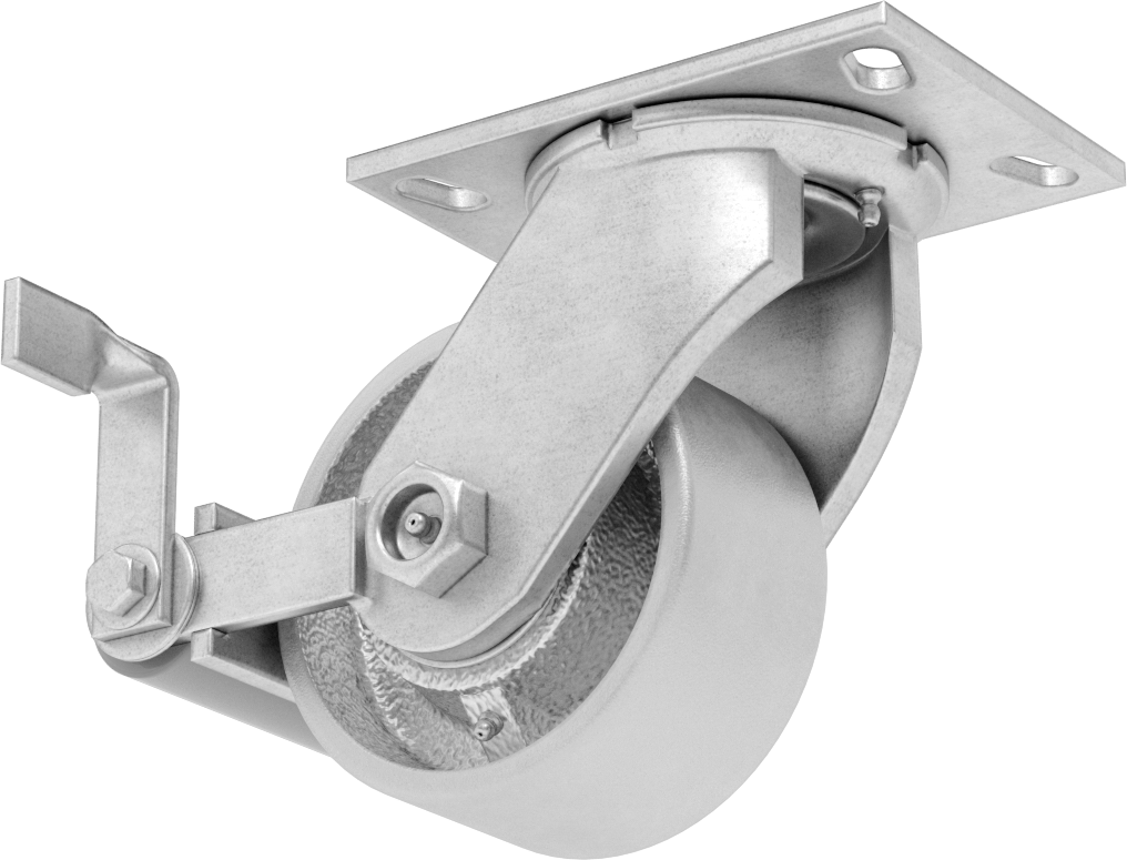 6-1/4" x 4-1/2" Plakalı Viking Tekerlek, Yüksek Kapasiteli, Frenli Döner Tekerlek ve 5 inç Çapında Demir Tekerlek