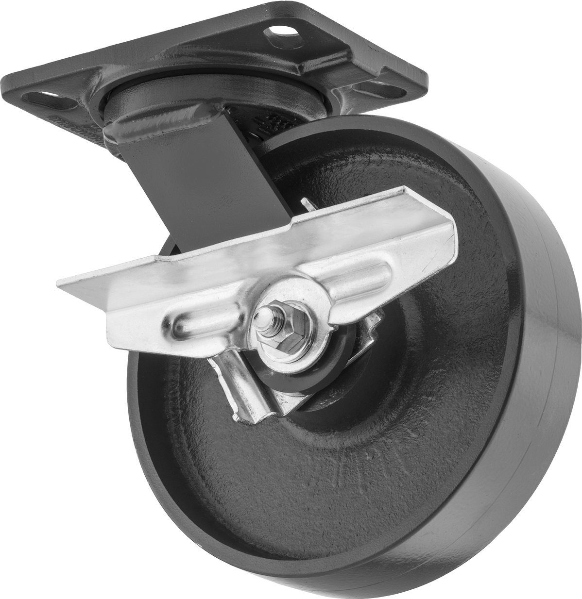 6-1/2" x 4-1/2" Plakalı Yüksek Kapasiteli Kingston Tekerlek, Frenli ve 4" Çapında Metal Tekerlekli Döner Tekerlek — 4", Levha, Döner