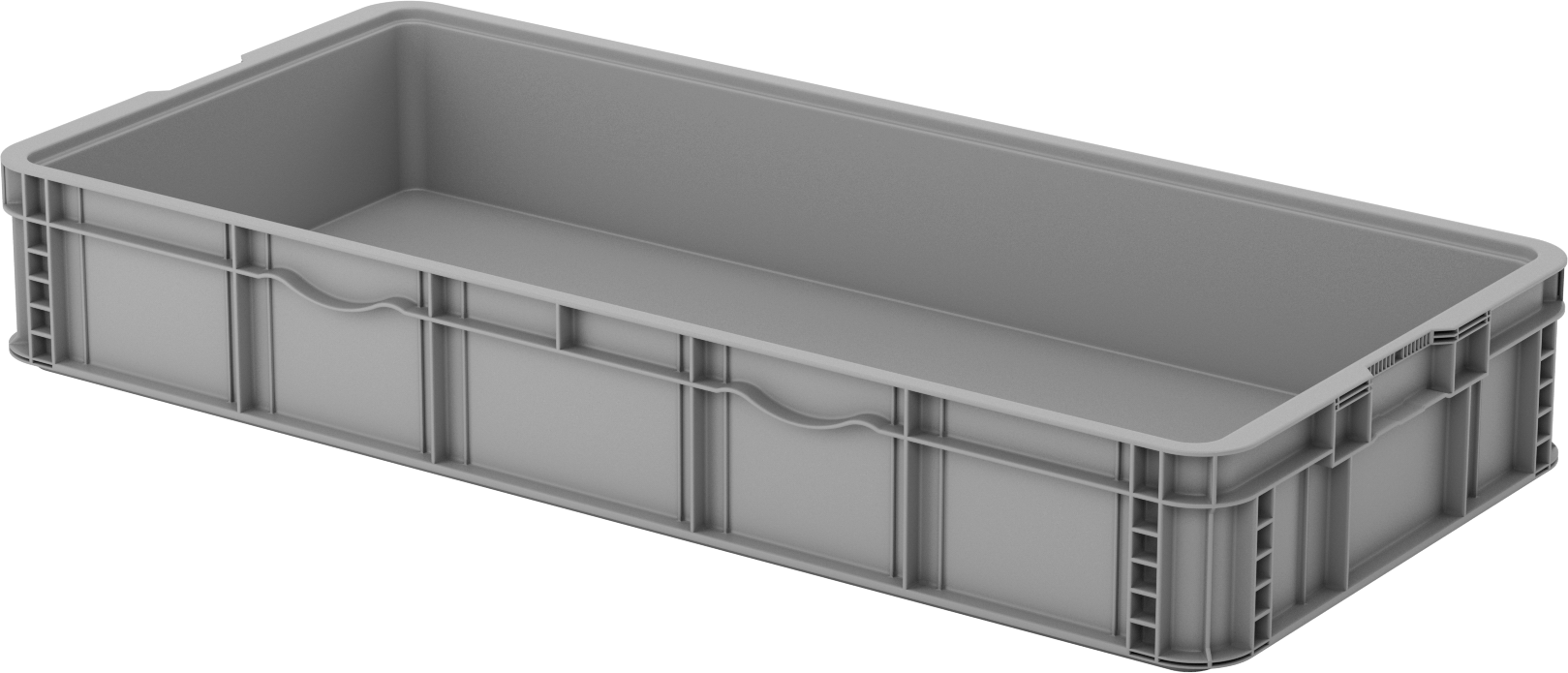İstiflenebilir Plastik Taşıma Kutusu, 48" x 22-1/2" x 7-1/4" — 48", 7 1⁄4", 22 1⁄2"