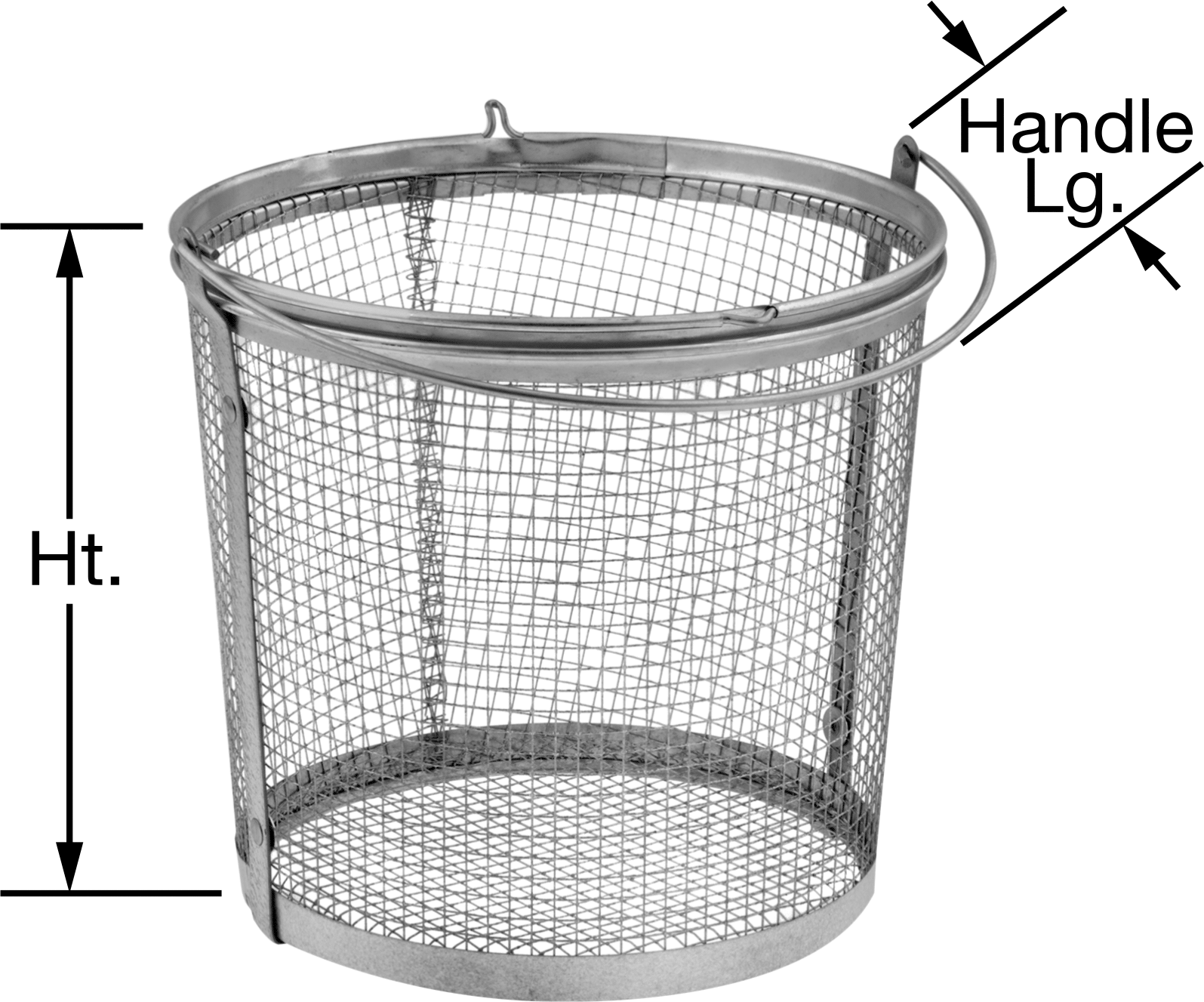 Yuvarlak Parça Sepeti, Çelik, Salıncak Kolu ile Konik, 9" Çap — Salınım, 9", Yuvarlak