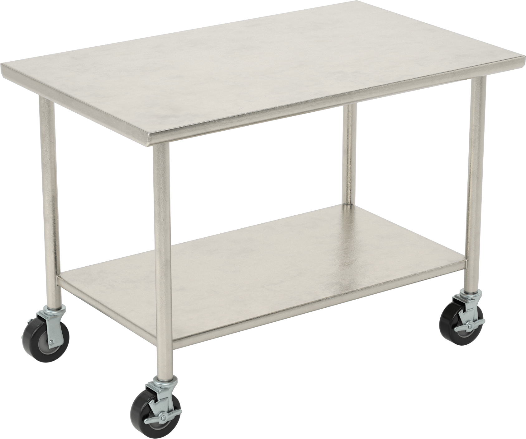 Paslanmaz Çelik Masa, Raflı, Mobil, 34" Yükseklik x 48" Genişlik x 30" Derinlik