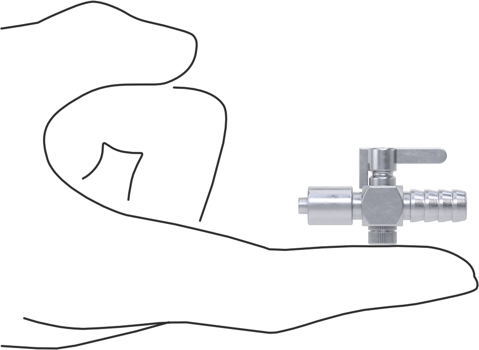 Luer Lock Bağlantı Parçalı Açma/Kapama Vanası, Pirinç Gövde, Kilit Halkalı Erkek x 5/16" İç Çaplı Boru, Tırnaklı