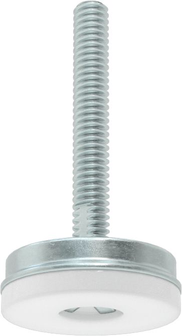 Dişli Saplama ve Yastıklı Sert Seviyelendirme Montajı, Çinko Kaplı Çelik, Naylon Yastık, 1/4"-20 Boyut, 1-3/16" Taban