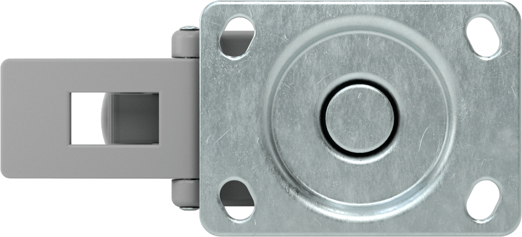 3-3/4" x 2-3/4" Plakalı Statik Kontrol Tekerlek, Kilitli ve 3 inç x 1-1/8 inç Siyah Çekirdek Üzerine Baskılı Kauçuk Tekerlekli Döner Tekerlek
