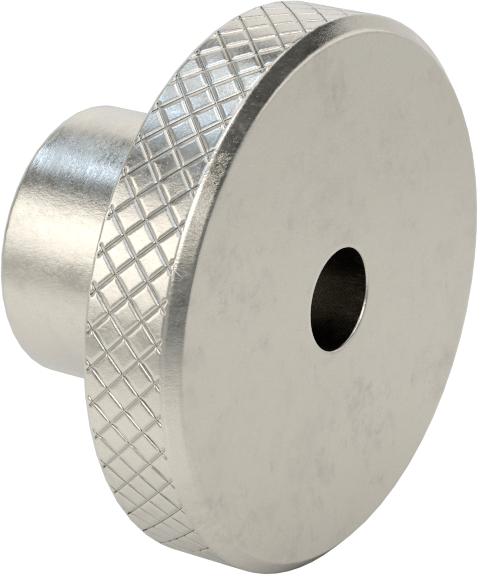 303 Paslanmaz Çelik Tırtıllı Düğme, 3/8" Çaplı Dişsiz Delik — 3⁄8", Dişsiz Delik, 303 Stainless Steel, Stainless Steel