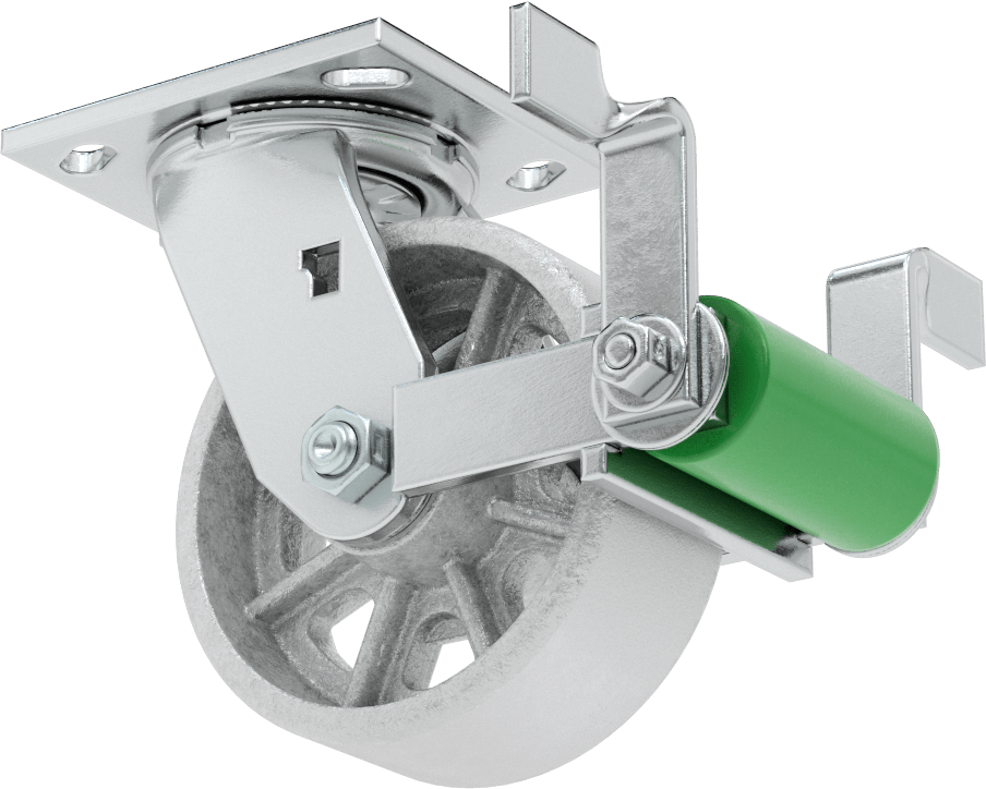 4-1/2" x 4" Plakalı Yüksek Kapasiteli Spartan Tekerlek, Frenli Döner Tekerlek ve 5" Çapında Açık Rulmanlı Metal Tekerlek — 5", Demir, Levha