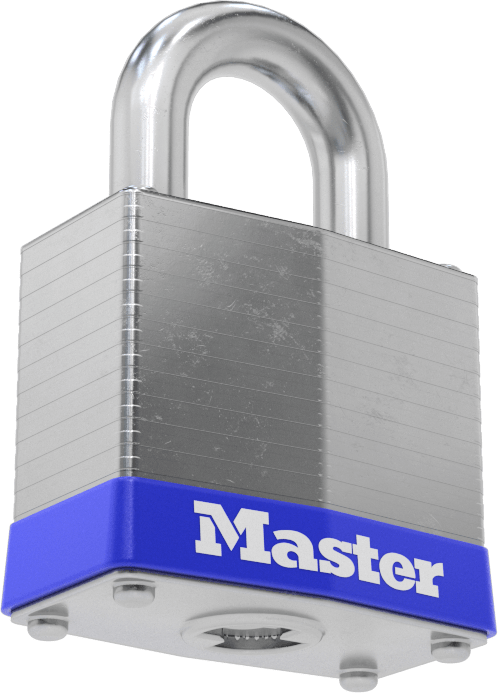 Lamine Çelik Gövdeli Kilitleme Asma Kilidi, Master Lock 3, Ana Anahtarlı, Mavi Tampon