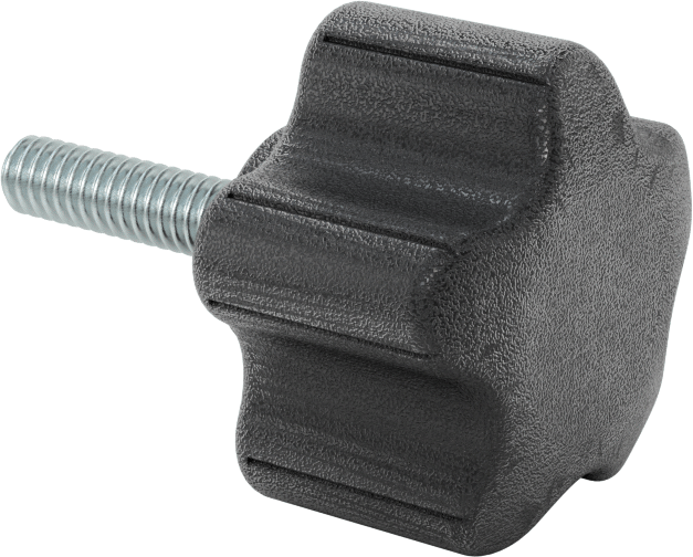 Rahat Tutuşlu Plastik Beş Kollu Topuz, 1/4"-20 Dişli 1" Uzunlukta Saplama, 1-1/2" Genişlik Başlık