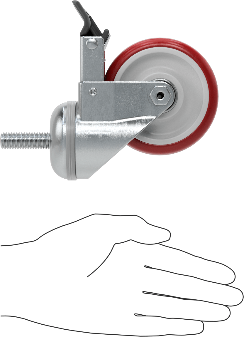 Tam Kilitli Dişli Saplı Tekerlek, 1/2"-13 Diş x 1-1/2" Uzunluk, 3-1/2" Çaplı Poliüretan Tekerlek