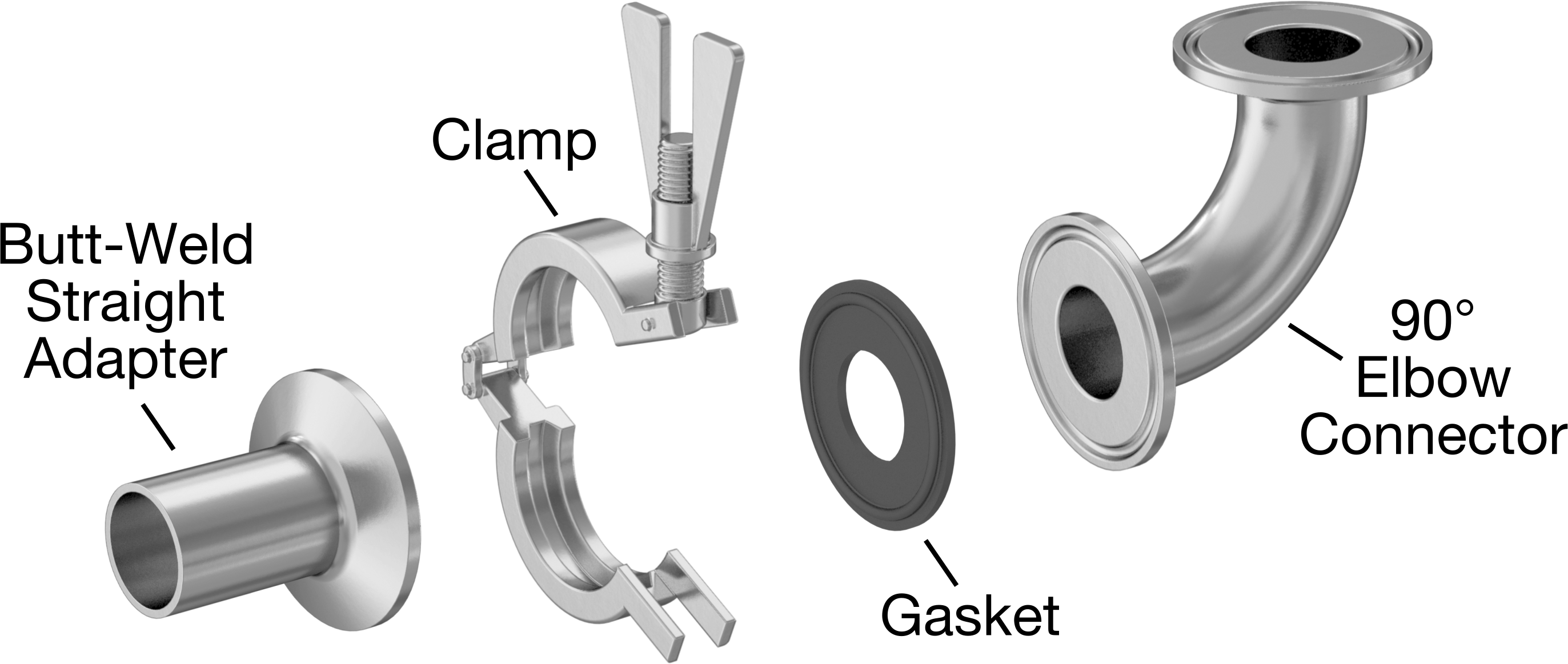 Ekstra Parlak Metal Hızlı Kelepçeli Boru Bağlantısı, Hijyenik, 1/2" için Kapak, 3/4" Boru Dış Çapı