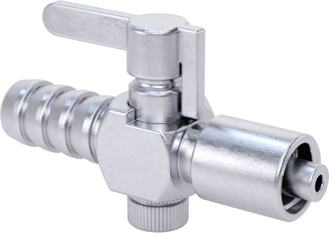 Luer Lock Bağlantı Parçalı Açma/Kapama Vanası, Pirinç Gövde, Kilit Halkalı Erkek x 5/16" İç Çaplı Boru, Tırnaklı