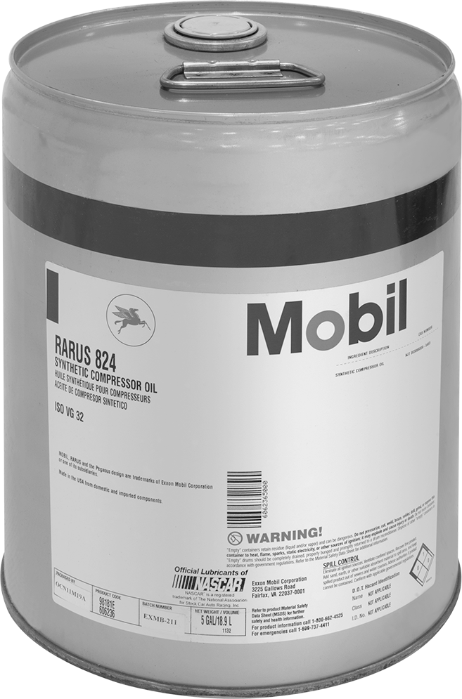 Hava Kompresörü Yağı, Mobil Rarus 824, 5-gal — Varil, Sentetik Yağ, 32