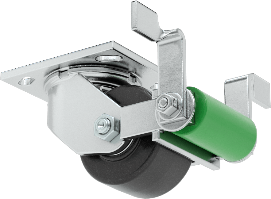 4-1/2" x 4" Plakalı Yüksek Kapasiteli Spartan Tekerlek, Frenli Döner Tekerlek, 3-1/4" Çap Açık Rulmanlı Fenolik Tekerlek