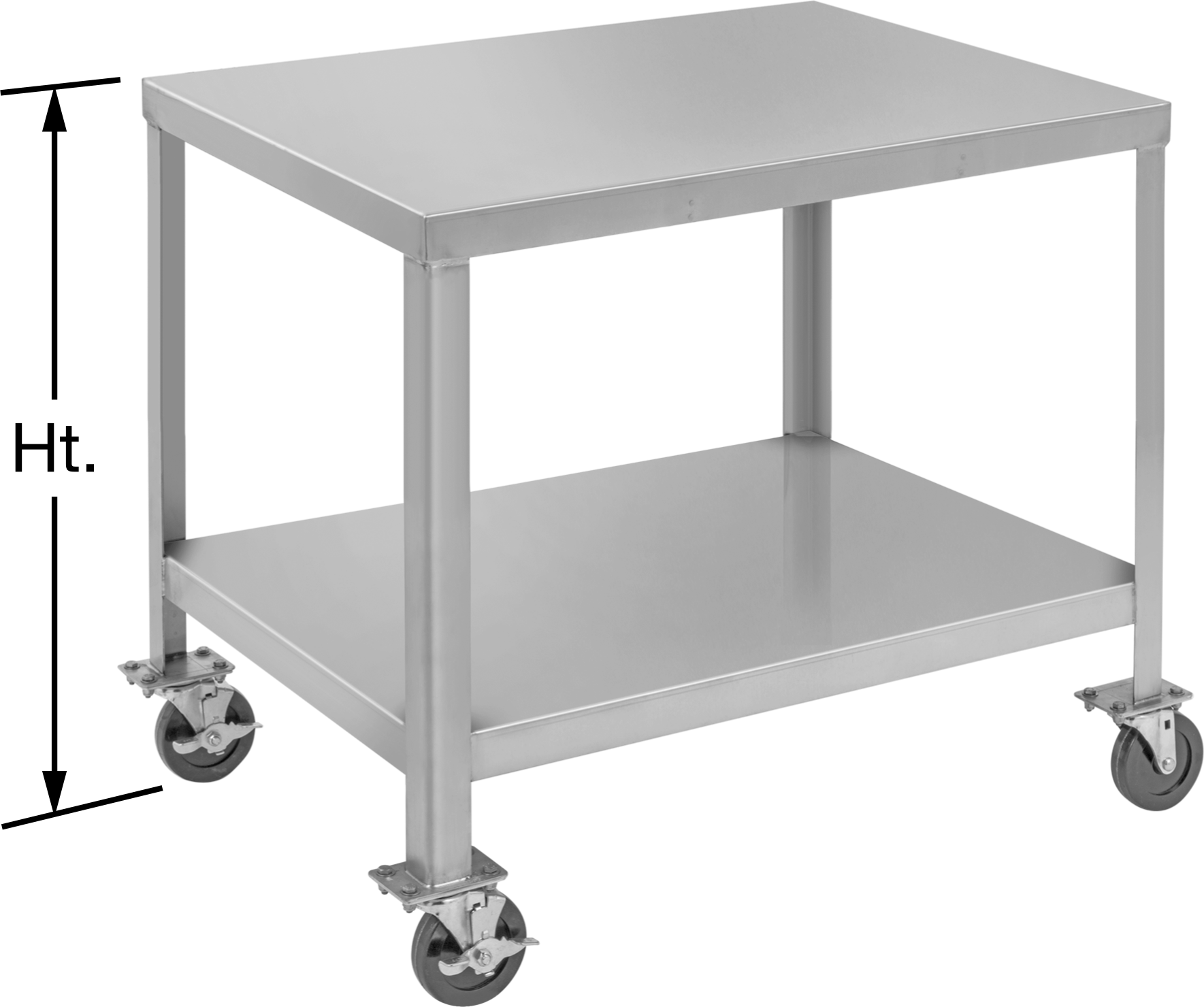 Raflı Paslanmaz Çelik Masa, Mobil, 29-1/4" Yükseklik x 24" Genişlik x 20" Derinlik