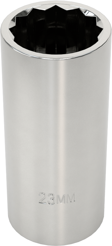 12-Uçlu Lokma Anahtarı, Derin, Krom Kaplı Çelik, 3/8" Kare Tahrik, 23 mm Boyut — 23 mm, 3/8", 12 Noktalı