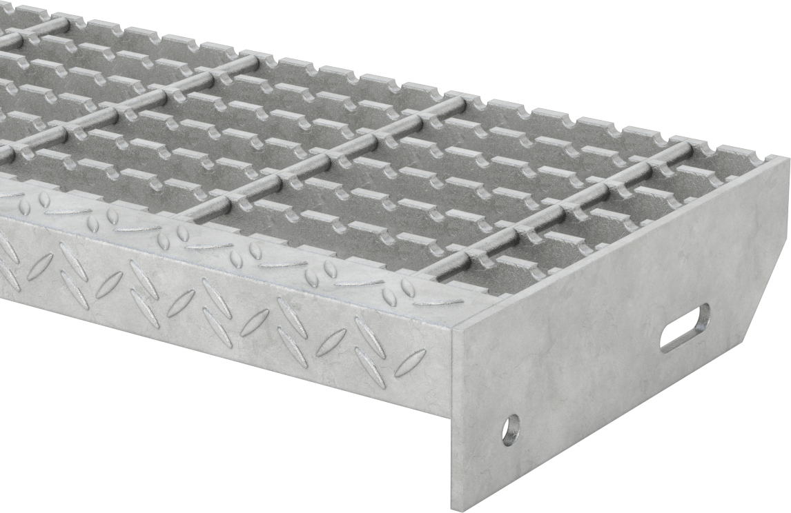 Çubuk Izgaralı Merdiven Basamakları, Tırtıklı, Galvanizli Çelik, 24" Genişlik x 8-9/16" Derinlik