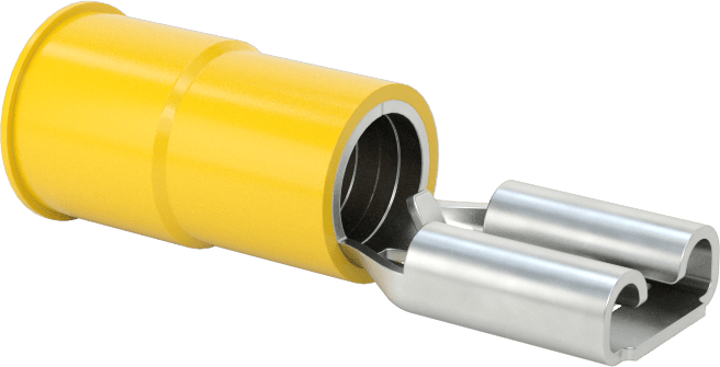 Manşon Yalıtımlı Faston Terminaller, Tek Sıkma, Dişli, 12-10 AWG, 0.250 inç x 0.032 inç Tırnak