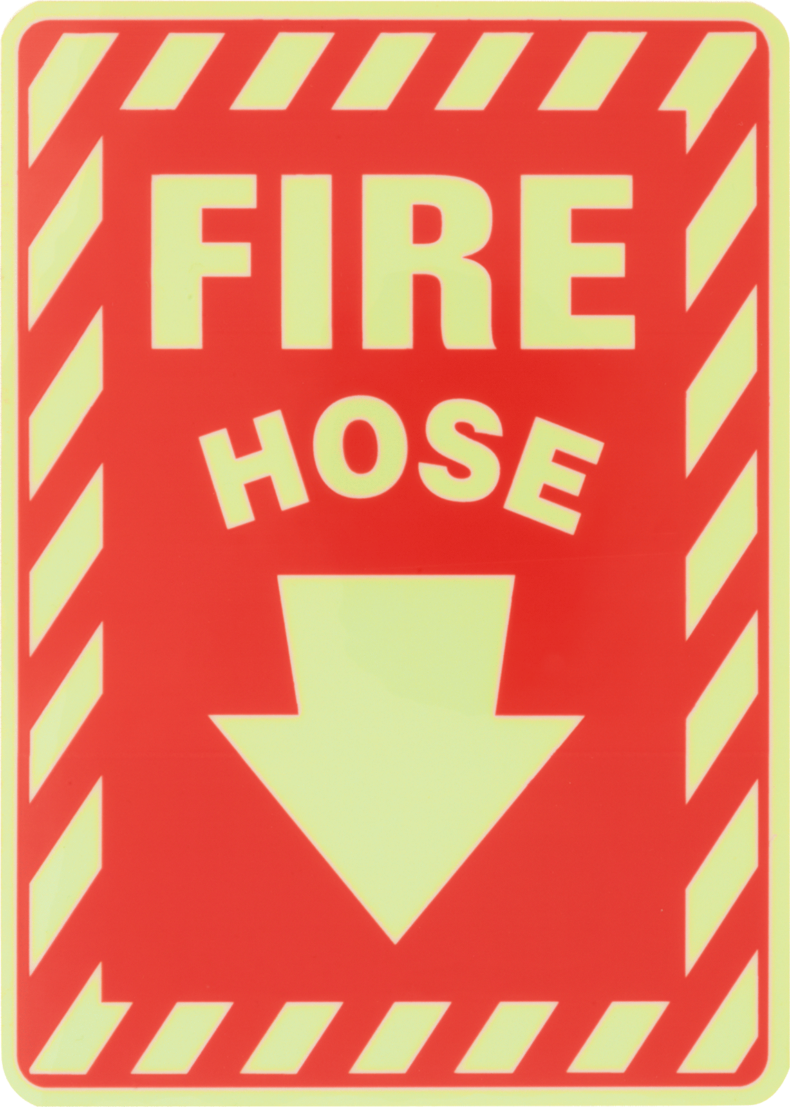 Fire Hose with Arrow
(English)—Red with
Glow-in-the-Dark Green
Message