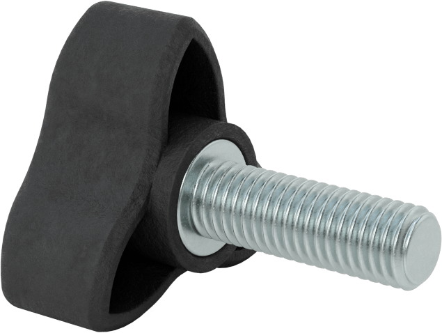 Konforlu Tutamaklı Plastik Üç Kollu Topuz, M10 x 1.5 mm Dişli Saplama ile, 45 mm Genişliğinde Başlık