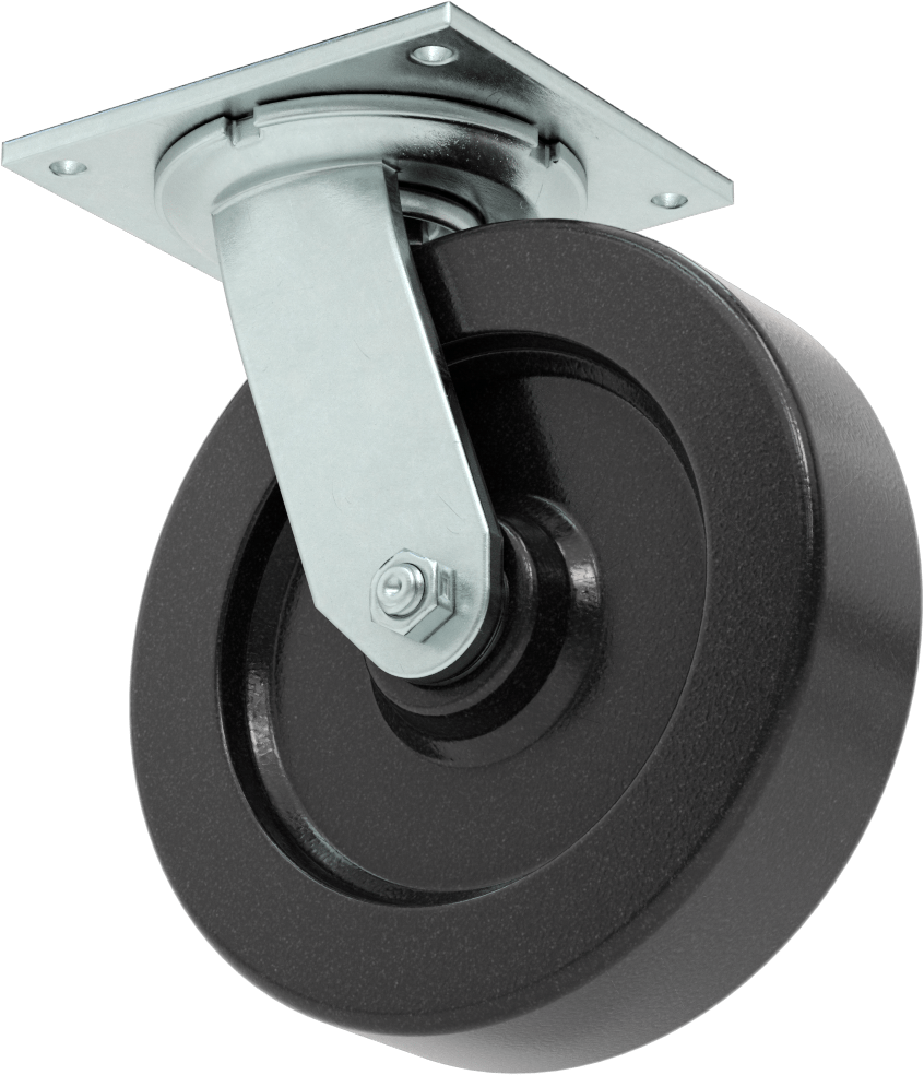 5-1/2" x 5" Plakalı Yüksek Kapasiteli Spartan Tekerlek, Açık Rulmanlı Döner Ayak ve 8" Çapında Fenolik Tekerlek