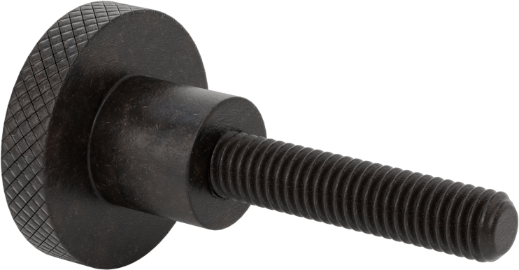 Siyah Oksit Çelik Tırtıllı Tutma Düğmesi, 3/8"-16 Dişli 1-3/4" Uzunlukta Saplamalı, 1-1/2" Çaplı Başlık