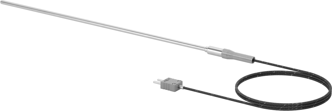 Sıvılar ve Gazlar için Termokupl Probu, Tip T, Düz Pimli Mini, Kablo, 12" Uzunluk x 3/16" Çaplı Prob