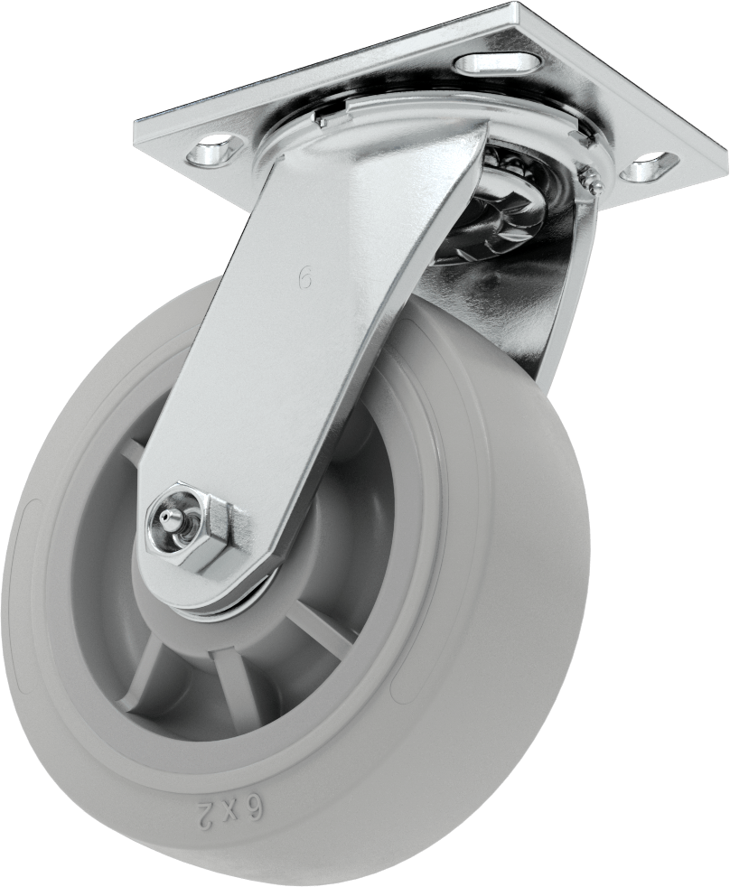4-1/2" x 4" Montaj Plakalı Samson Tekerlek, 6 inç Çapında Gri Kauçuk Tekerlekli Döner Tekerlek, Açık Rulman — 6", Levha, Döner