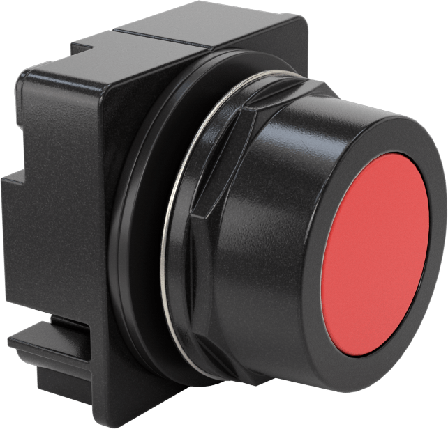 30 mm Panele Monte Metal Aktüatör, Gömme Basma Düğmesi, NEMA 4x, Kırmızı — 1 3⁄16", 30 mm, 120V AC, 24V DC, Anlık