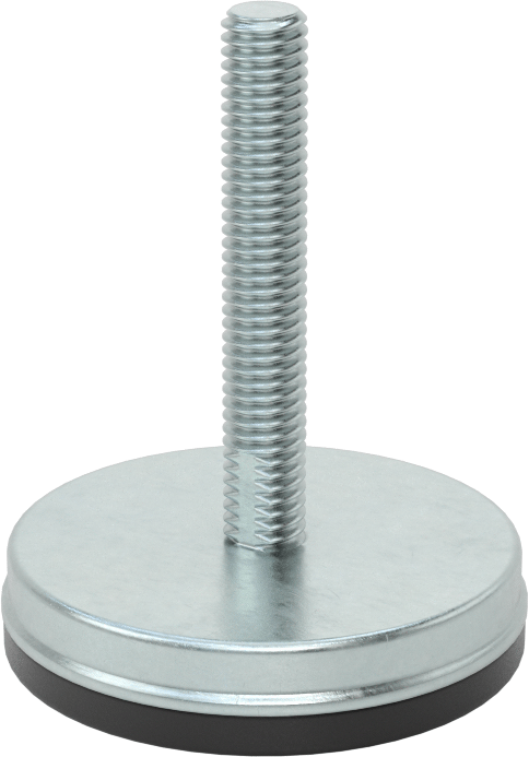 Dişli Saplama ve Yastıklı Sert Seviyelendirme Montajı, Çinko Kaplı Çelik ve Neopren, 3/8"-16 x 2" Diş, 2-1/2" Taban