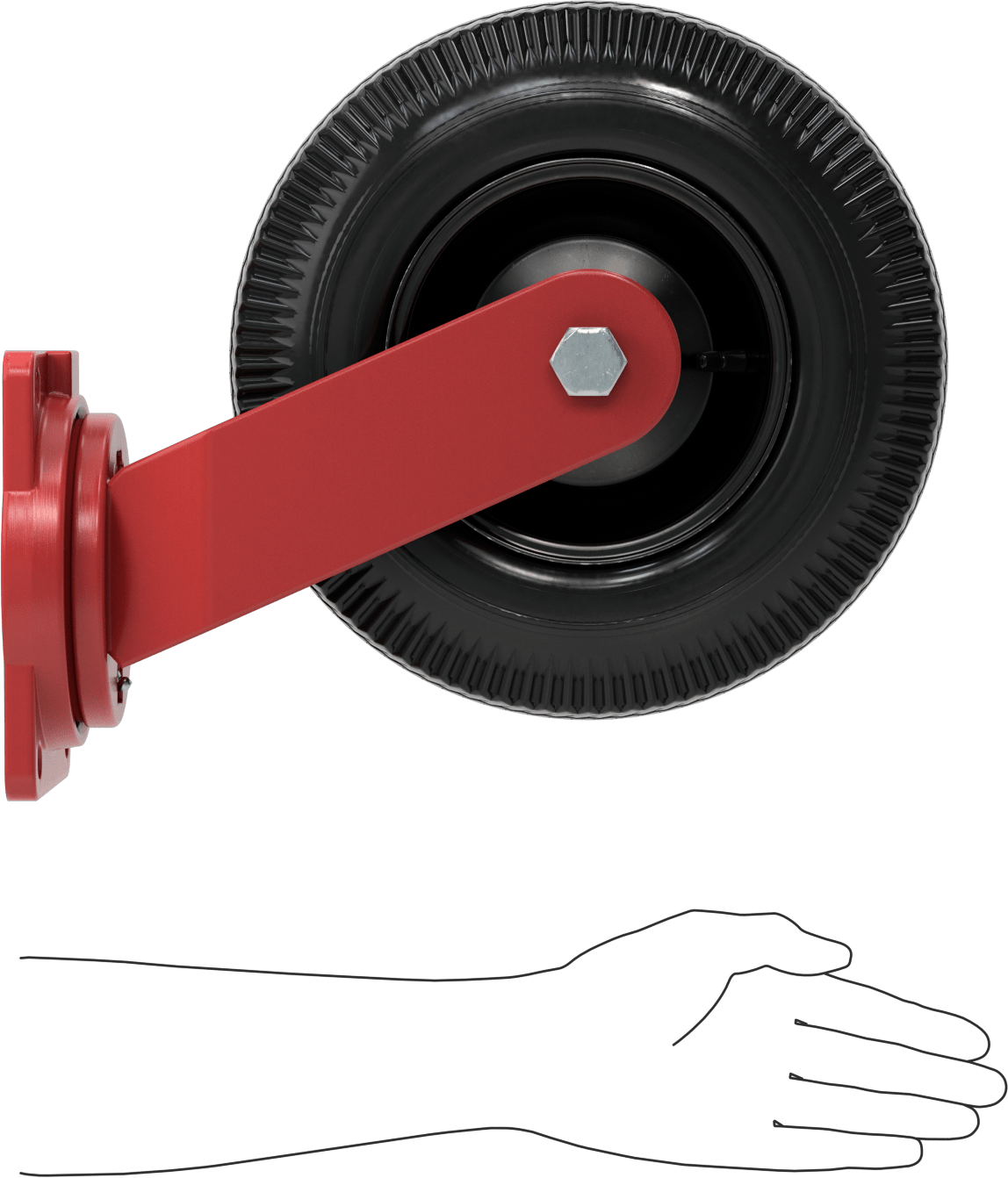 Pnömatik Tekerlek, 12" Çaplı Siyah Kauçuk Tekerlekli ve 7-3/8" X6-1/16" Plakalı Döner