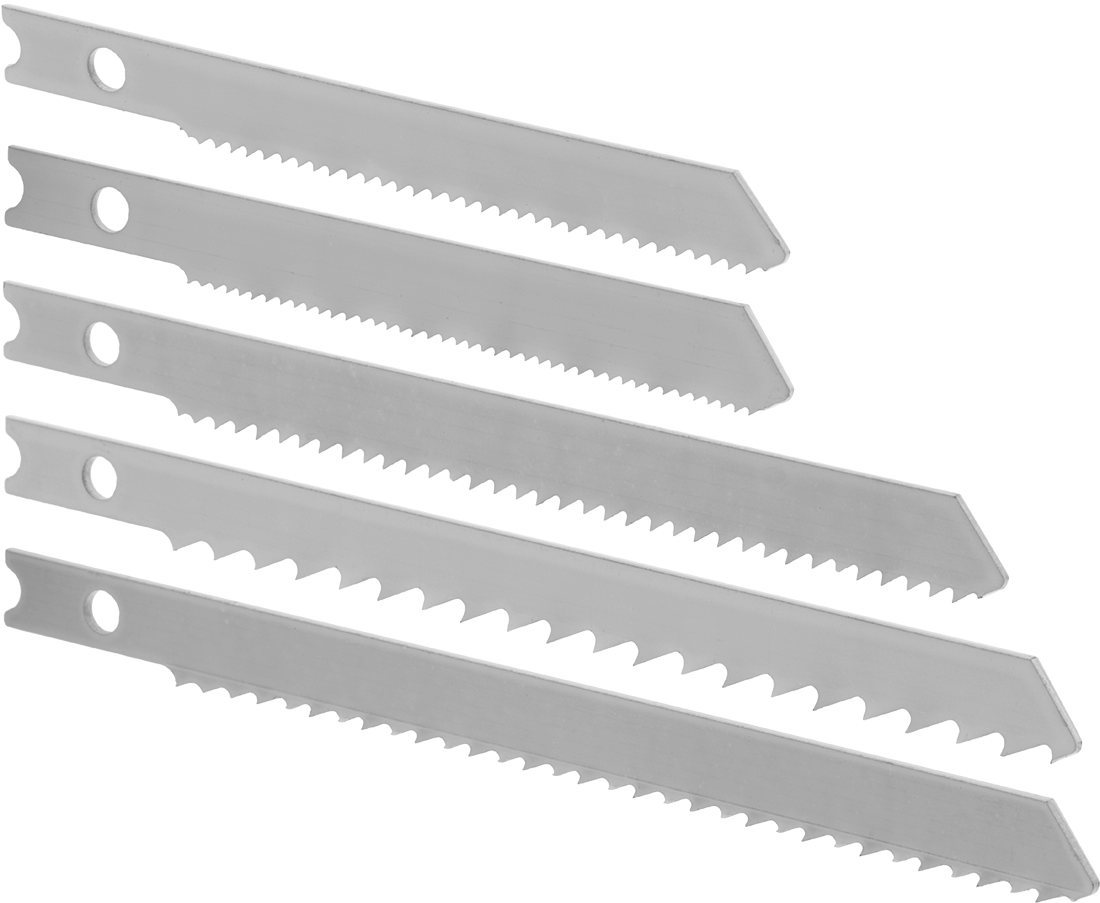5 Parçalı U-Şaftlı Dekupaj Bıçağı Çeşitleri — U Şaft, 5, 2 3⁄4" Long Carbon Steel Blade with High-Speed Steel Teeth for Metal (18 Teeth p…