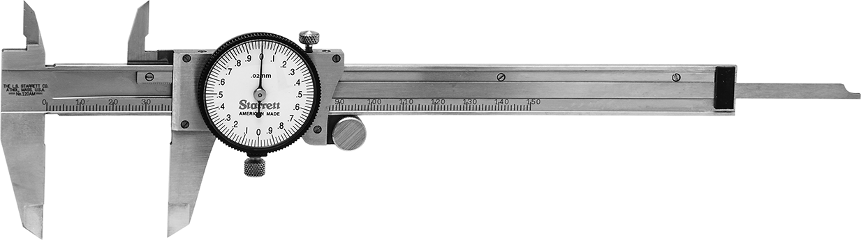 Starrett Kumpas, Kadran Numarası 120AM-150, 0 ila 150 mm Ölçüm Aralığı — Kadran, Sarı, Paslanmaz Çelik
