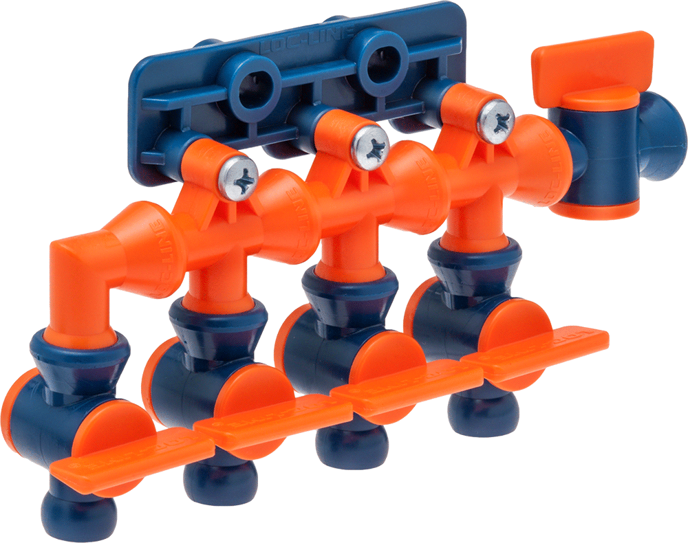 Vidalı Manifold, Dişi x Erkek, Kulplu, 1/4" Loc-Line soğutma sıvısı hortumu için — Hortum Bağlantısı, Açma-Kapama Vanası, Manifold, Monta…