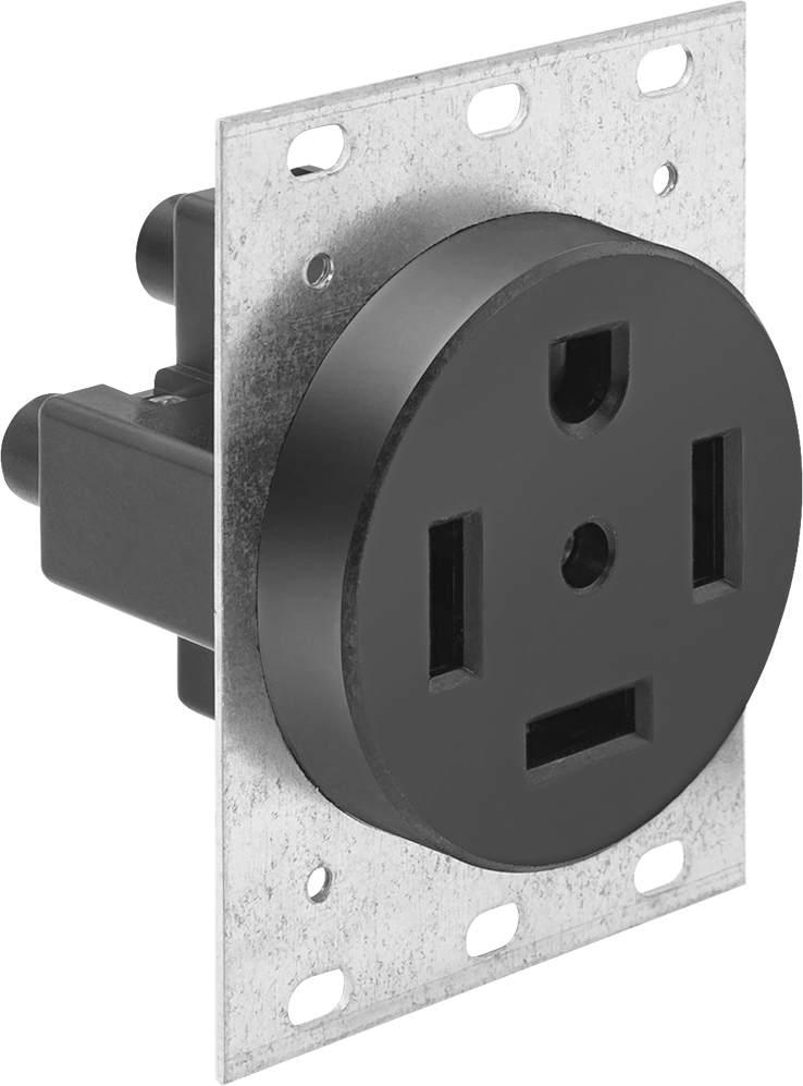 Düz Bıçaklı Konektör, Topraklı 4 Yuvalı Tek Priz, NEMA 14-60, Siyah — 125V AC/250V AC, Dişi, 60A