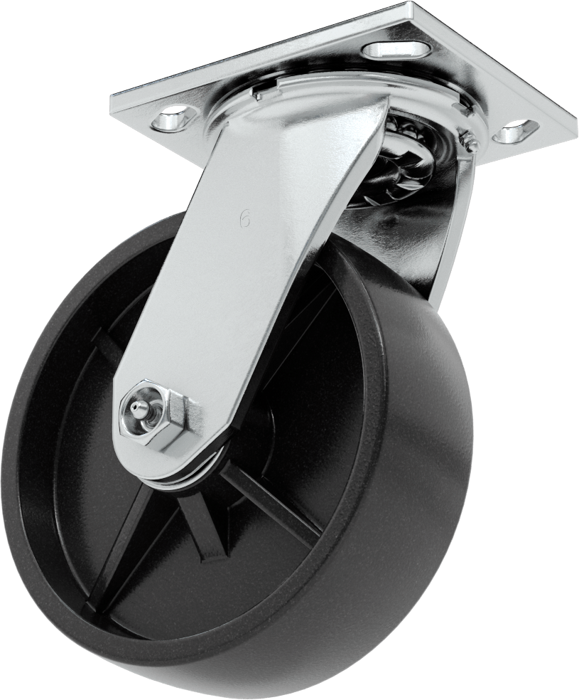 4-1/2" x 4" Montaj Plakalı Samson Tekerlek, 6" Çaplı Polipropilen Tekerlekli Döner Tekerlek, Açık Rulman — 6", Levha, 2"