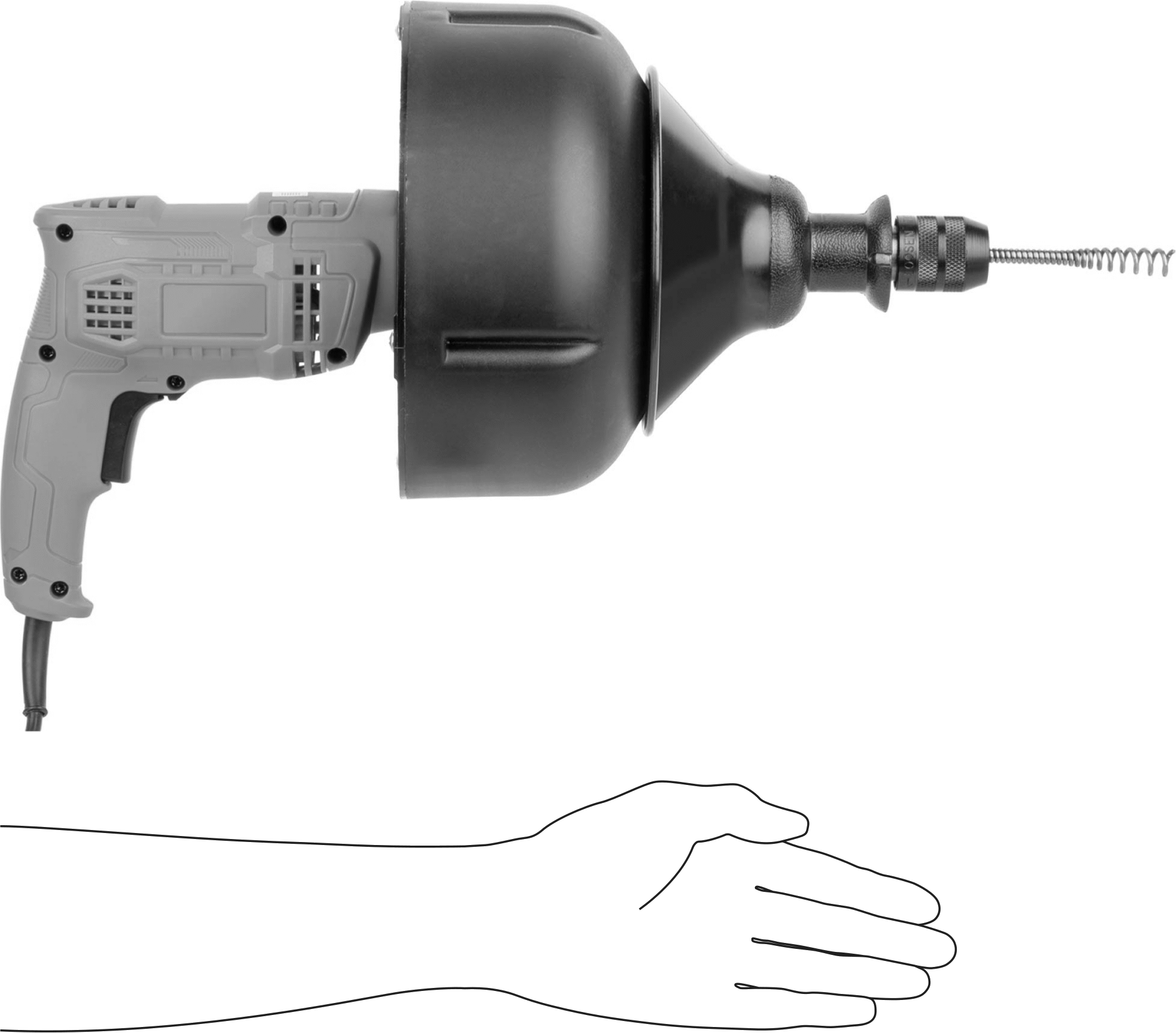 Matkapla Çalışan Varil Tipi Gider Açma Spirali, 1-1/4" ila 2" Boru İç Çapı için, Matkaplı, 20 inç Toplam Yükseklik