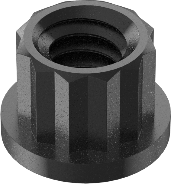 Siyah Oksit Çelik 12 Uçlu Flanşlı Somun, 1/4"-20 Diş Boyutu, 5/16" Genişlik, 7/16" Flanş Çapı