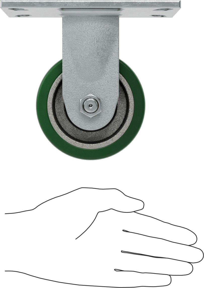 Yüksek Kapasiteli Spartan Tekerlek, 6-1/4" x 4-1/2" Plaka, Sabit, 4" Çaplı Poliüretan Tekerlek