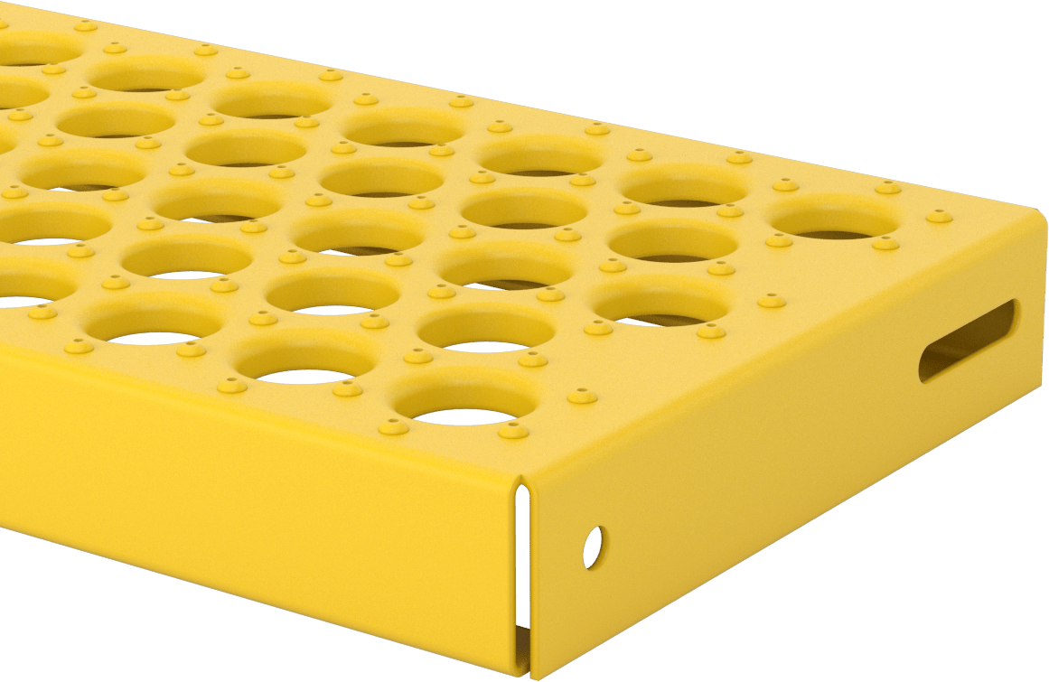 Tahta Izgaralı Merdiven Basamağı, Çıkıntılar, Toz Boyalı Çelik, 24" Genişlik x 10" Derinlik