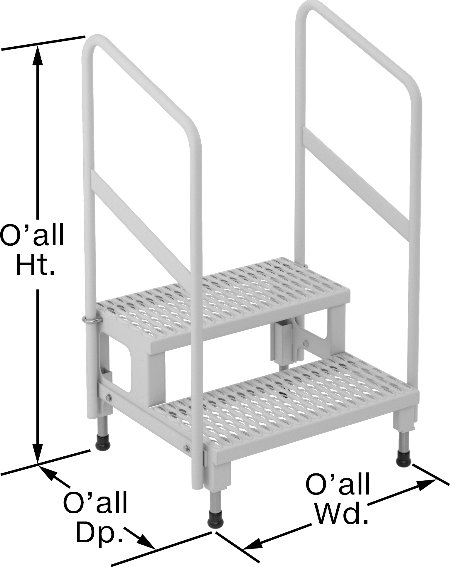 Yüksekliği Ayarlanabilir Çalışma Platformu, 2 Basamak ve Korkuluk, 43"-45.25" Yükseklik x 73" Genişlik x 23" Derinlik Toplam — Çelik, Çal…