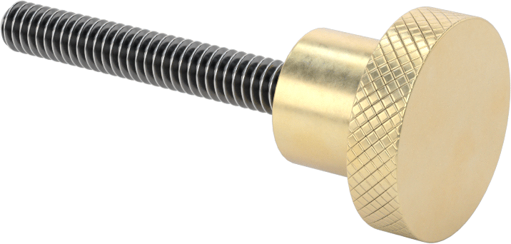 Pirinç Topuz, 1/4"-20 Dişli 1-3/4" Uzunlukta Saplamalı, 1" Baş Çapı — 1⁄4"-20, 1 3⁄4", Pirinç