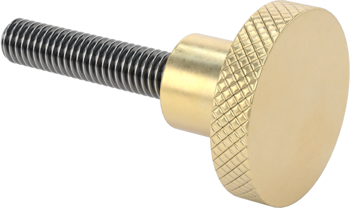Pirinç Topuz, 3/8"-16 Dişli 1-3/4" Uzunlukta Saplamalı, 1-1/2" Başlık Çapı — 3⁄8"-16, 1 3⁄4", Pirinç
