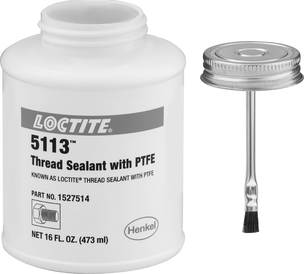 Sertleşmeyen Diş Sızdırmazlık Maddesi, PTFE'li, Loctite® 5113, 16 FL. oz Fırçalı Kap — Aluminum, Brass, Bronze, Cast Iron, Copper, Iron,…