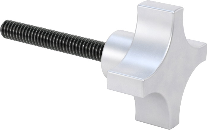 Alüminyum dört kollu topuz, 1/4"-20 Dişli, 1-3/4" Uzunluğunda Saplama, 1/2" Baş Yüksekliği