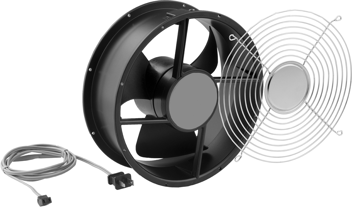 Ekipman Soğutma Fan Kiti, Termostatlı, Yuvarlak, 600 CFM Hava Akışı, Çelik Koruyucu — Yuvarlak, 120V AC, Evet