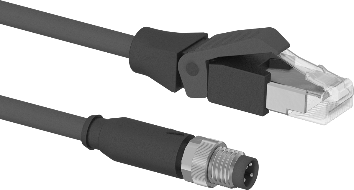 M8 ve RJ45 Konektörlü Ethernet Kablosu, 1-1/2 Fit Uzunluk