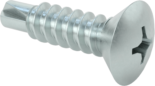 Metal için Oval Başlı Delme Vidaları, Çinko Kaplı Çelik, 10 Numaralı Boyut, 3/4" Uzunluk